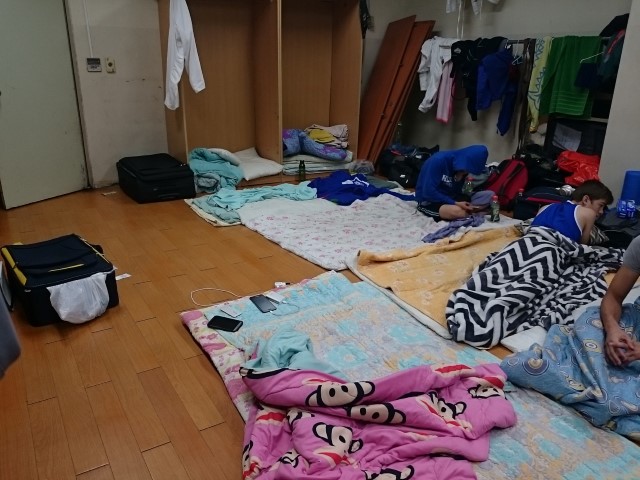 Sleeping on some thin blankets used as cushions