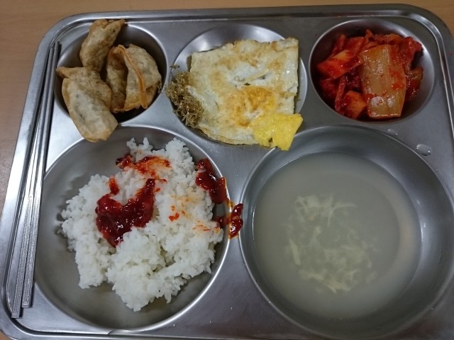 Korean breakfast served to the judo team at Kyung Min College